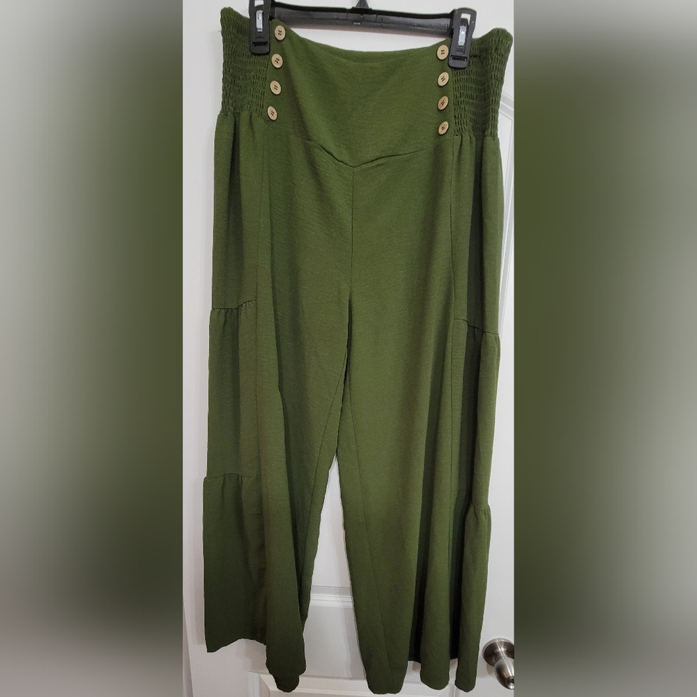 Olive Green Wide-Leg Pants